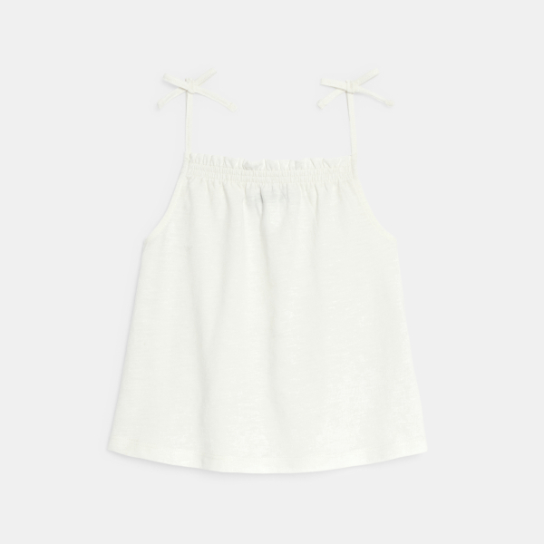 قميص داخلي سادة بحمالات رفيعة أبيض اللون للفتيات